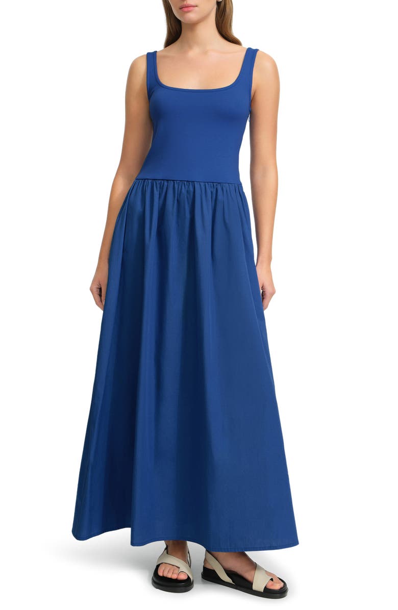 Marcella Clara Mixed Media Ponte & Cotton A-Line Dress, Main, color, Cobalt