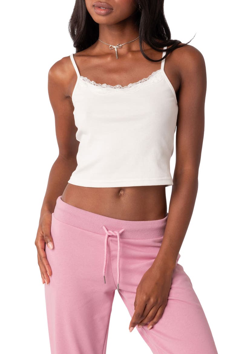 Lace Trim Crop Camisole, Main, color, WHITE