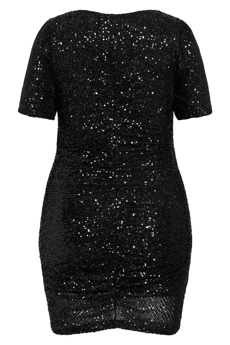 Bright Night Ruched Sequin Sheath Dress, Alternate, color, BLACK