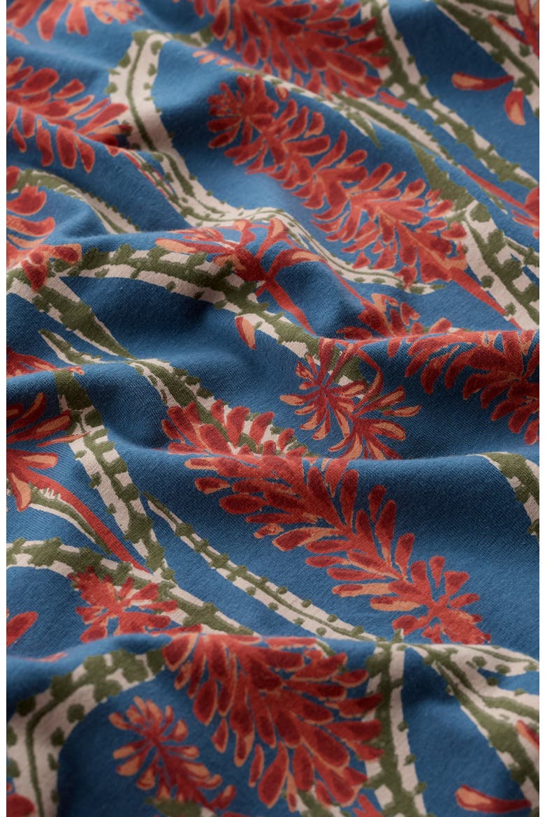 Porthmeor Wave Floral Stretch Organic Cotton Jersey Midi Dress, Alternate, color, RED HOT POKER DUSK