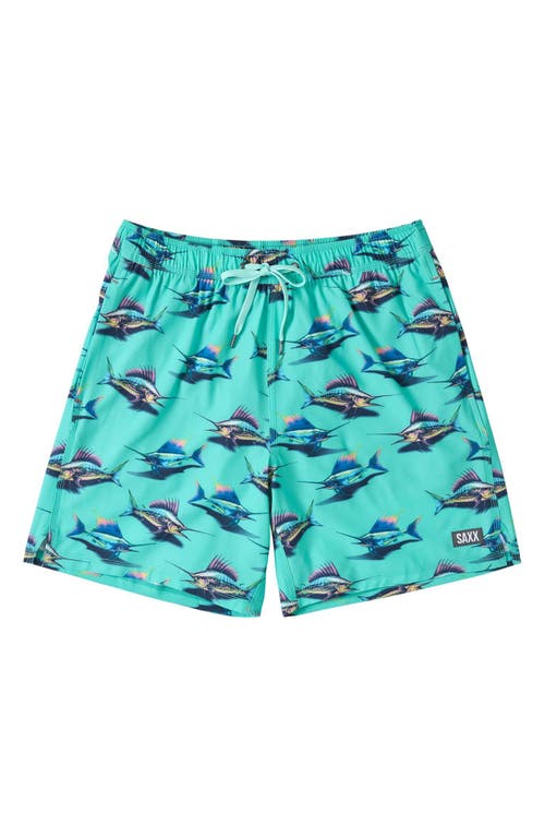 Saxx Oh Buoy 2-in-1 Volley 7-inch Swim Trunks In Great Catch-surf Blue