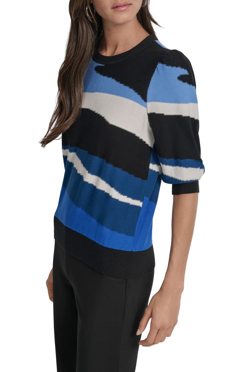 DKNY Puff Shoulder Cotton Sweater, Alternate, color, Cad Blue Multi
