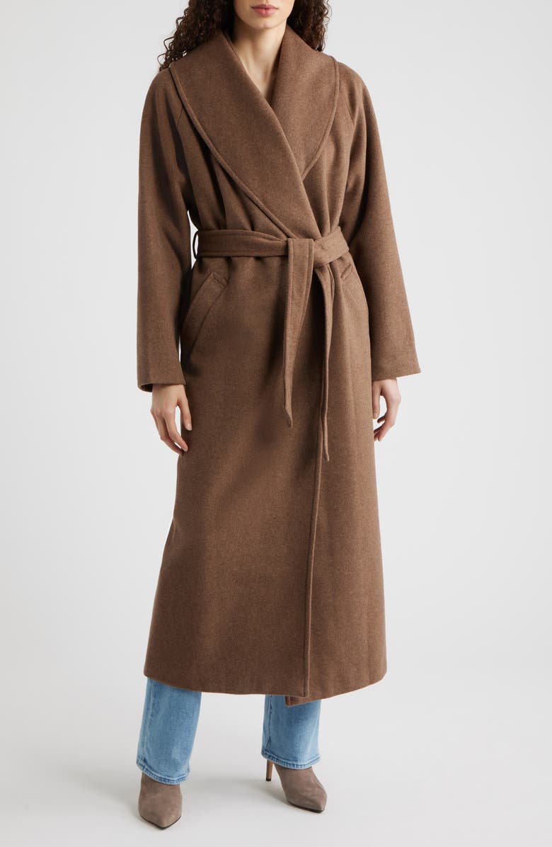 HOUSE OF CB Cocoon Wool Blend Shawl Collar Coat, Main, color, Brown
