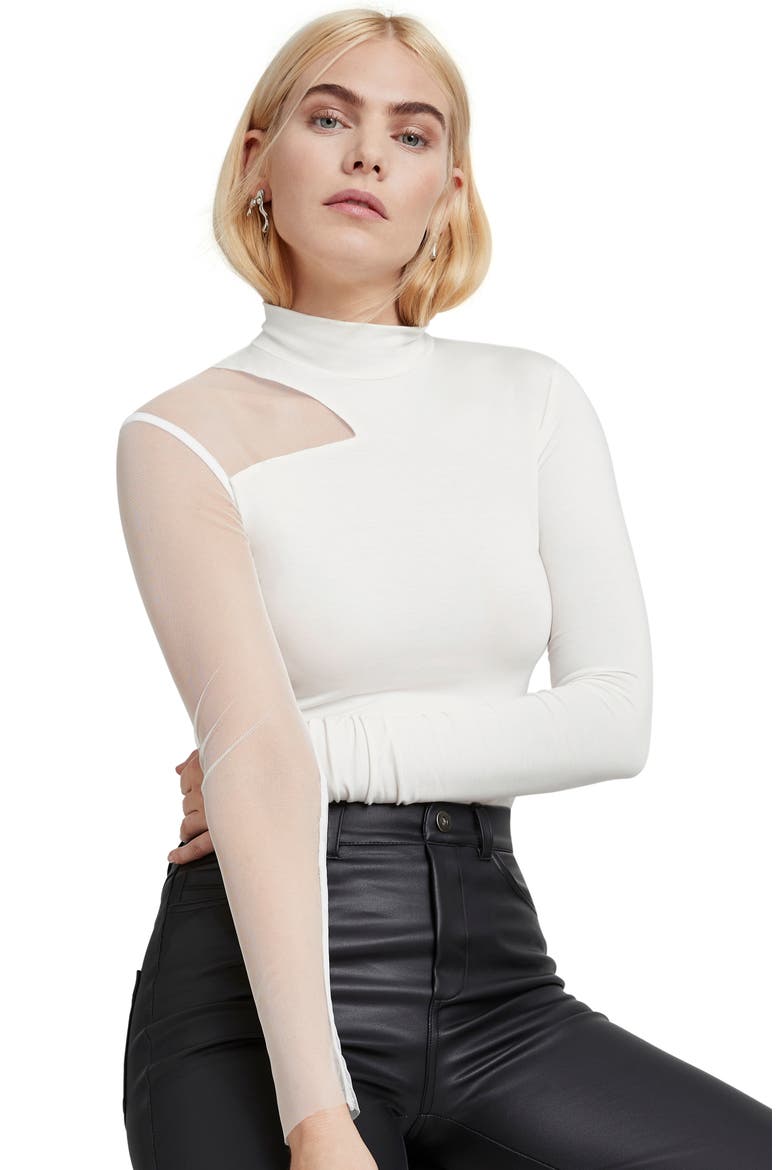 Ysabel Mesh Panel Jersey Top, Alternate, color, OFF WHITE