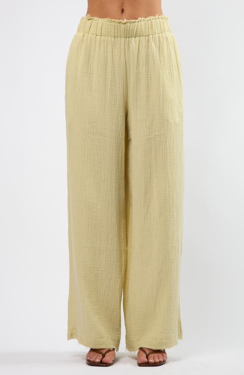 Resort Crinkle Wide Leg Cotton Pants