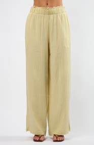 Viens Avec Moi Resort Crinkle Wide Leg Cotton Pants