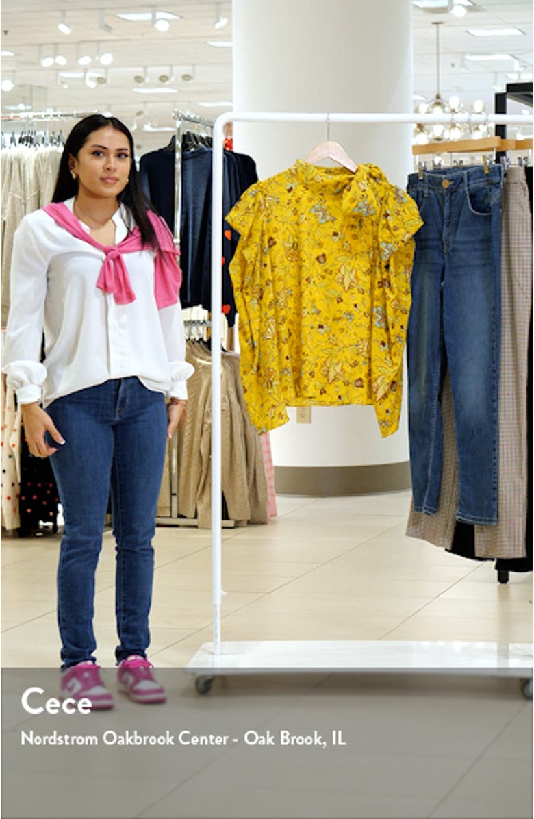 Brea Floral Tie Neck Silk Blouse, sales video thumbnail