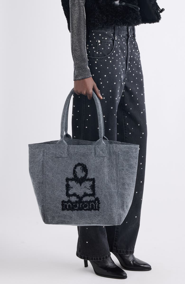 Isabel Marant Small Yenky Festive Snowy Logo Canvas Tote, Alternate, color, Grey
