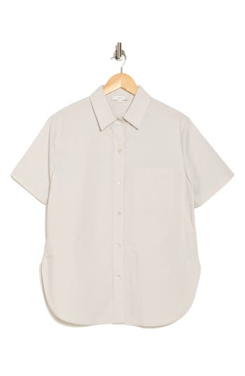 Vince Short Sleeve Cotton Poplin Button-up Shirt In Salt Glass