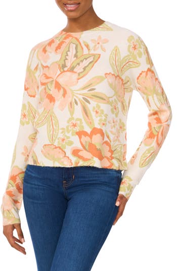 Cece Floral Crewneck Sweater In New Ivory