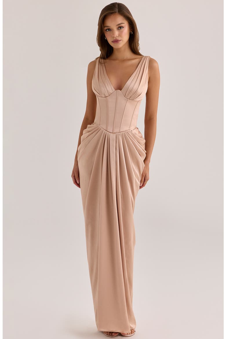 Angeline Satin Corset Gown, Alternate, color, CHAMPAGNE