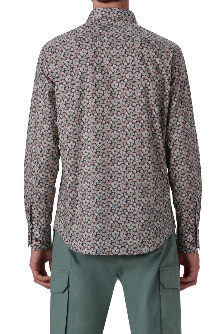 Shaped Fit Print Stretch Cotton Button-Up Shirt, Alternate, color, TOBACCO