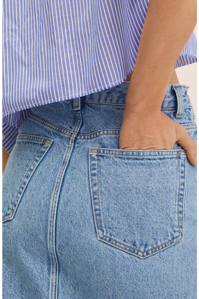 Front Slit Nonstretch Cotton Denim Skirt, Alternate, color, MEDIUM BLUE