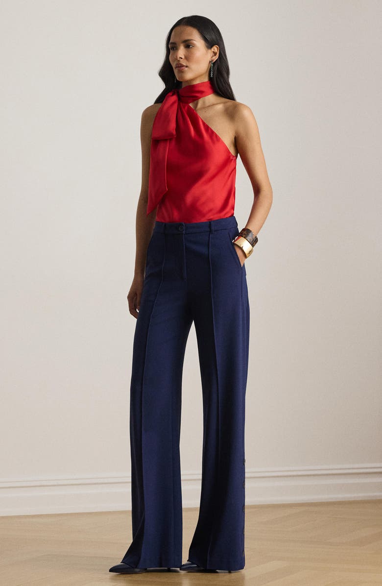 Lauren Ralph Lauren Tie Neck Asymmetric Charmeuse Halter Top, Alternate, color, Cruise Red