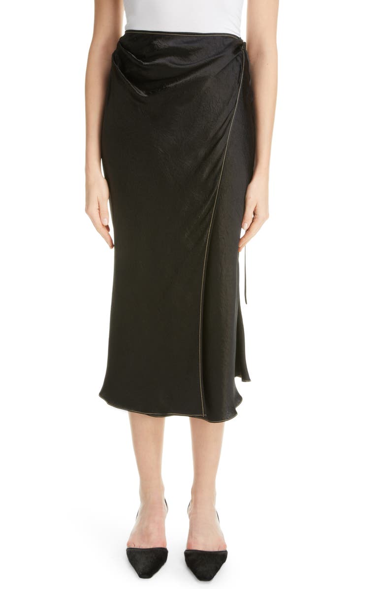 Acne Studios Iala Topstitch Satin Wrap Skirt, Main, color,