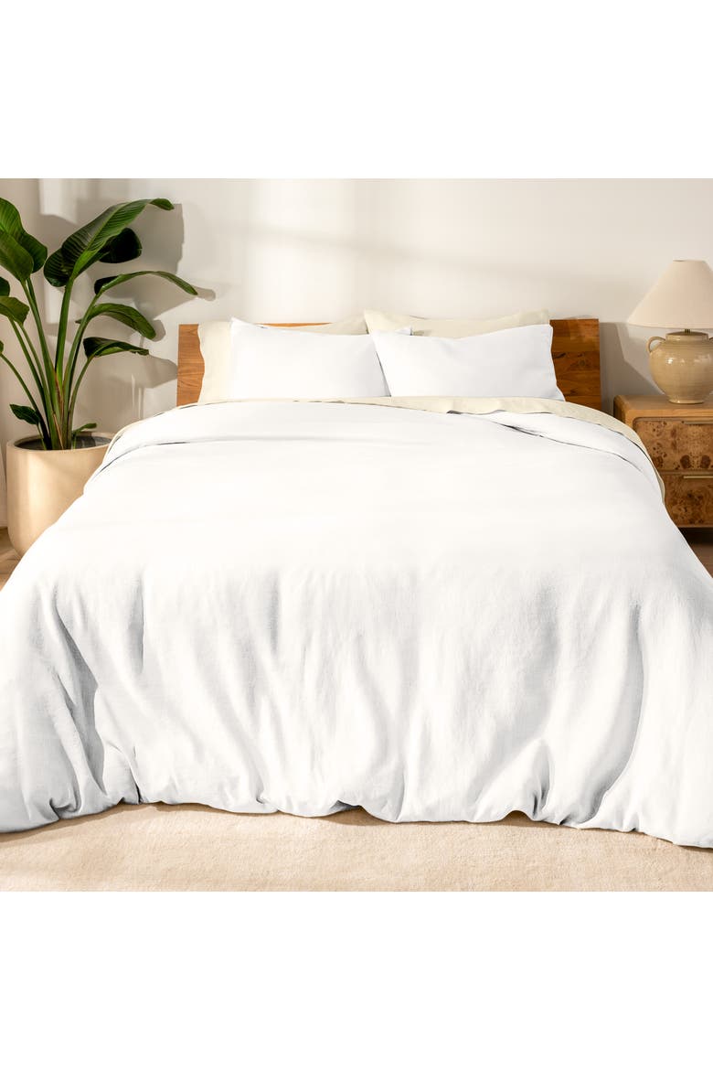 100% European Linen Duvet Cover and Sham Set, Alternate, color, White