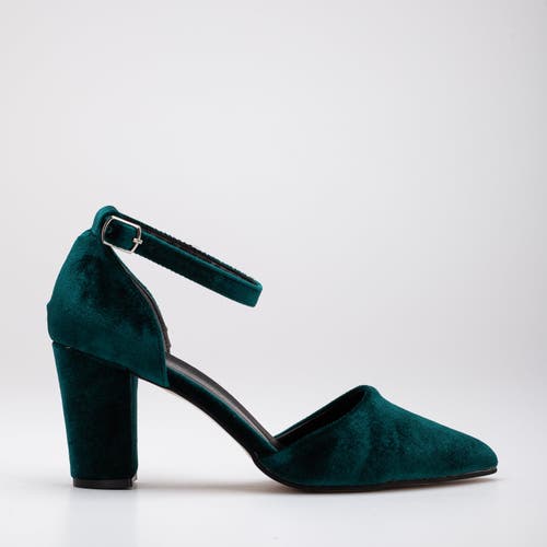 Forever & Always Shoes Gisele Closed Toe High Block Heels In Emerald Green