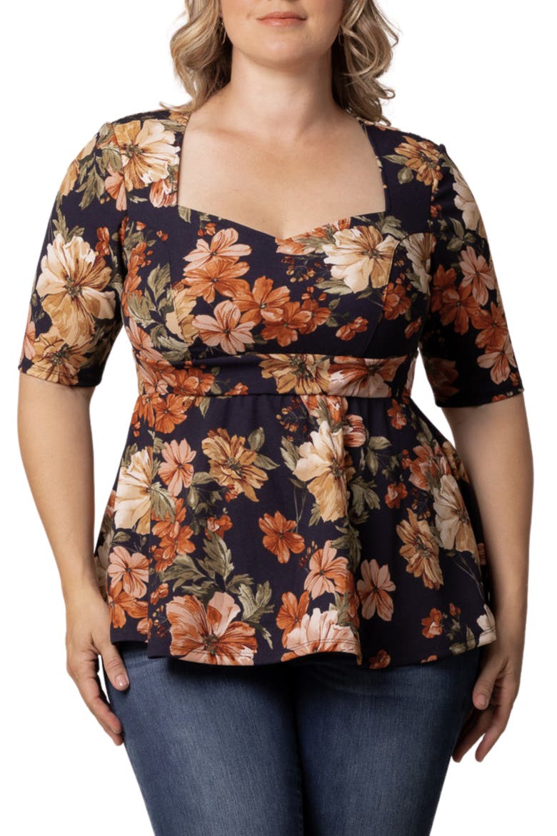 Posh Peplum Top, Main, color, AUTUMN GARDEN