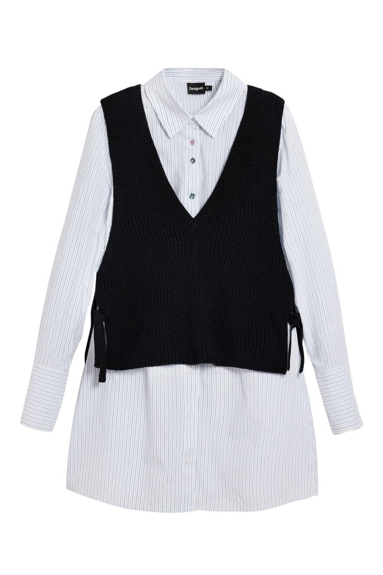Stripe Woven Shirt & Sweater Vest, Alternate, color, BLACK