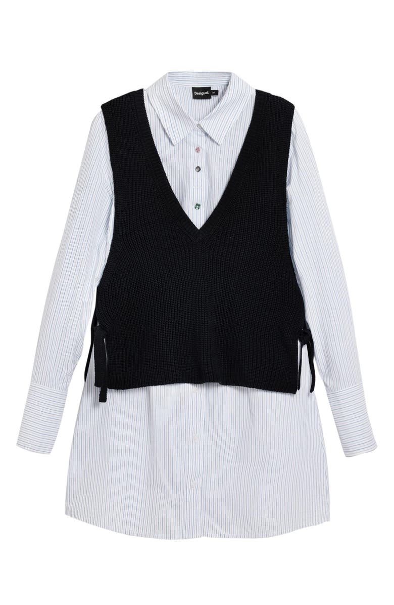 Desigual Stripe Woven Shirt & Sweater Vest, Alternate, color, Black