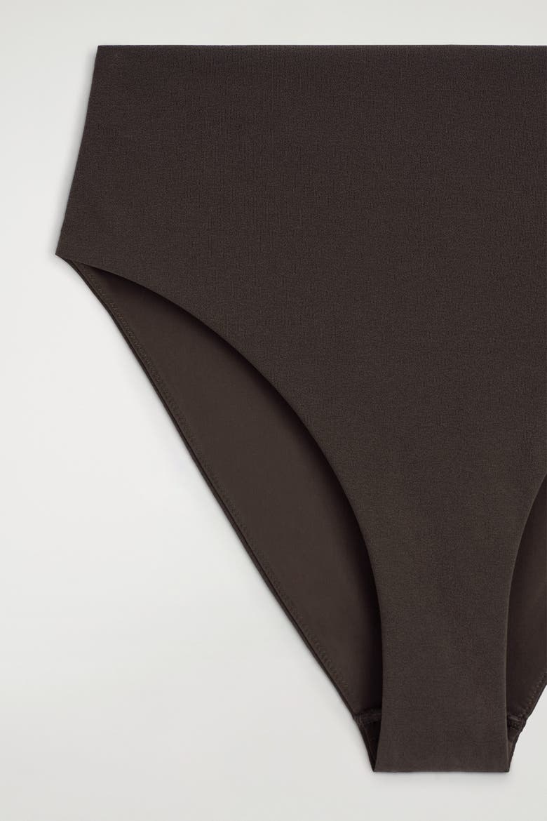 Textured High-waisted Bikini Briefs, Alternate, color, BROWN