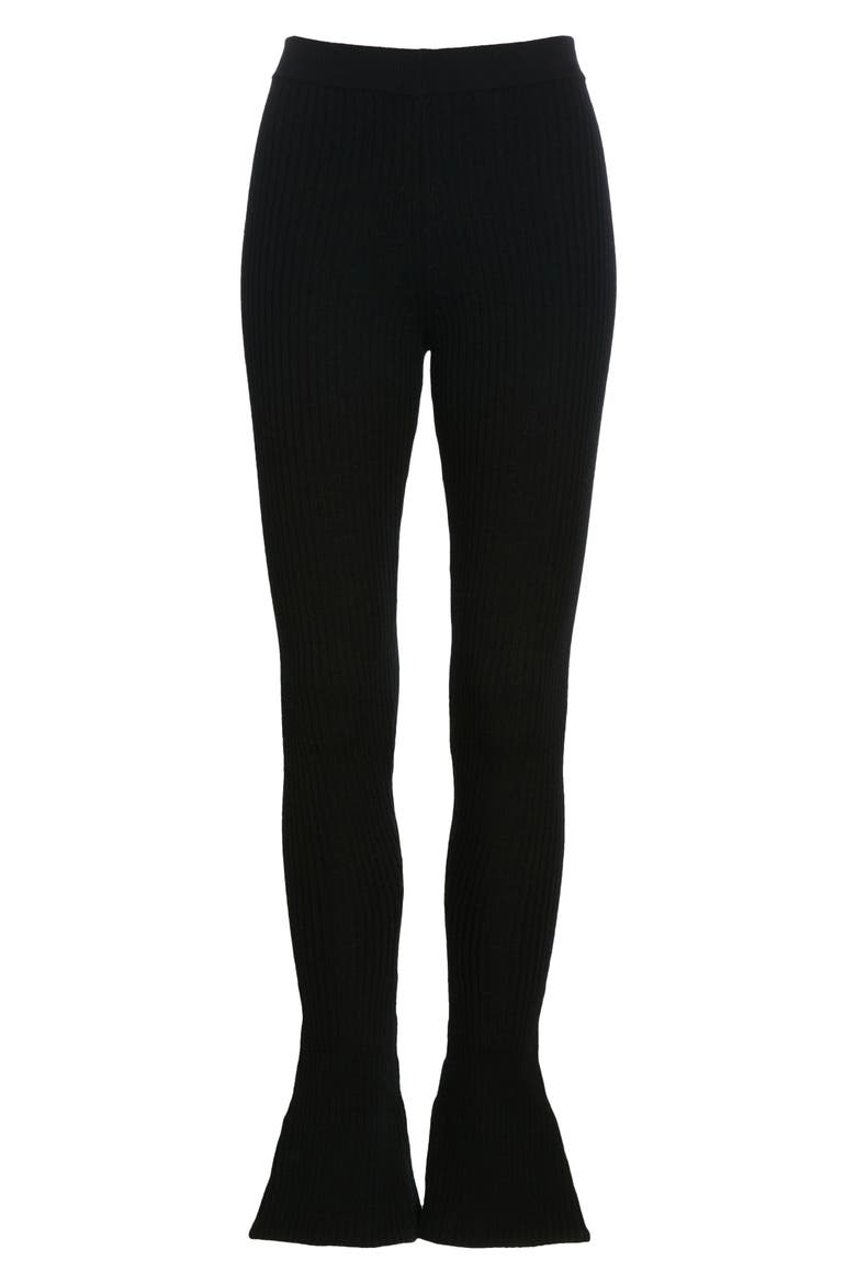 Alban Rib Stretch Merino Wool Flare Sweater Leggings, Alternate, color, BLACK