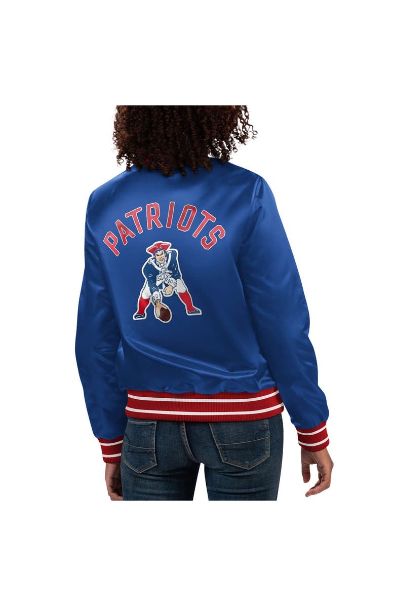 STARTER Women's Starter Navy New England Patriots Full Count Satin Full-Snap Varsity Jacket, Alternate, color, Royal