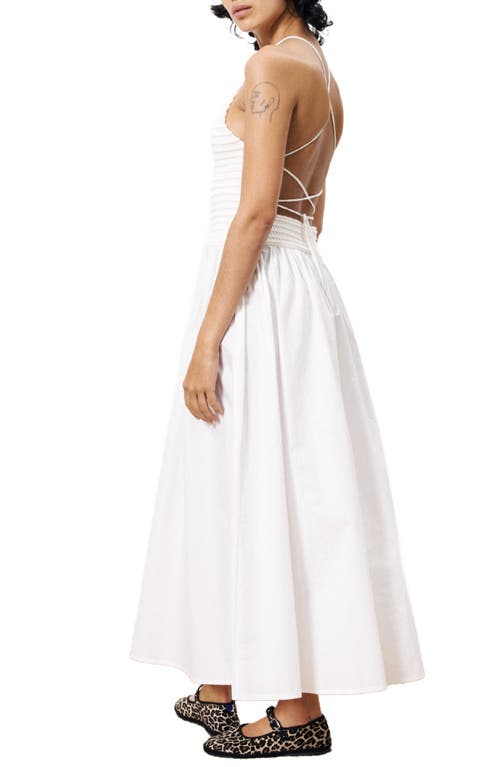 Frnch Isilda Mixed Media Halter Neck Cotton Dress In White