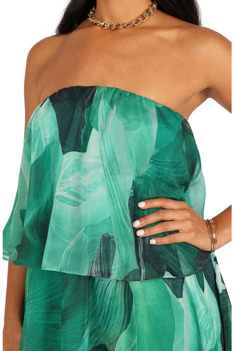 Bloom Strapless Tiered Chiffon Maxi Dress, Alternate, color, GREEN FLORAL