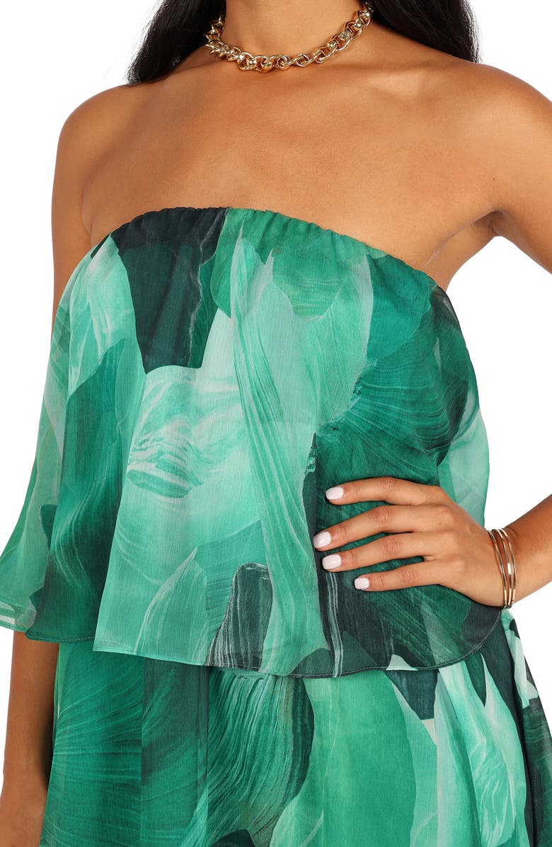 Petal & Pup Bloom Strapless Tiered Chiffon Maxi Dress, Alternate, color, Green Floral