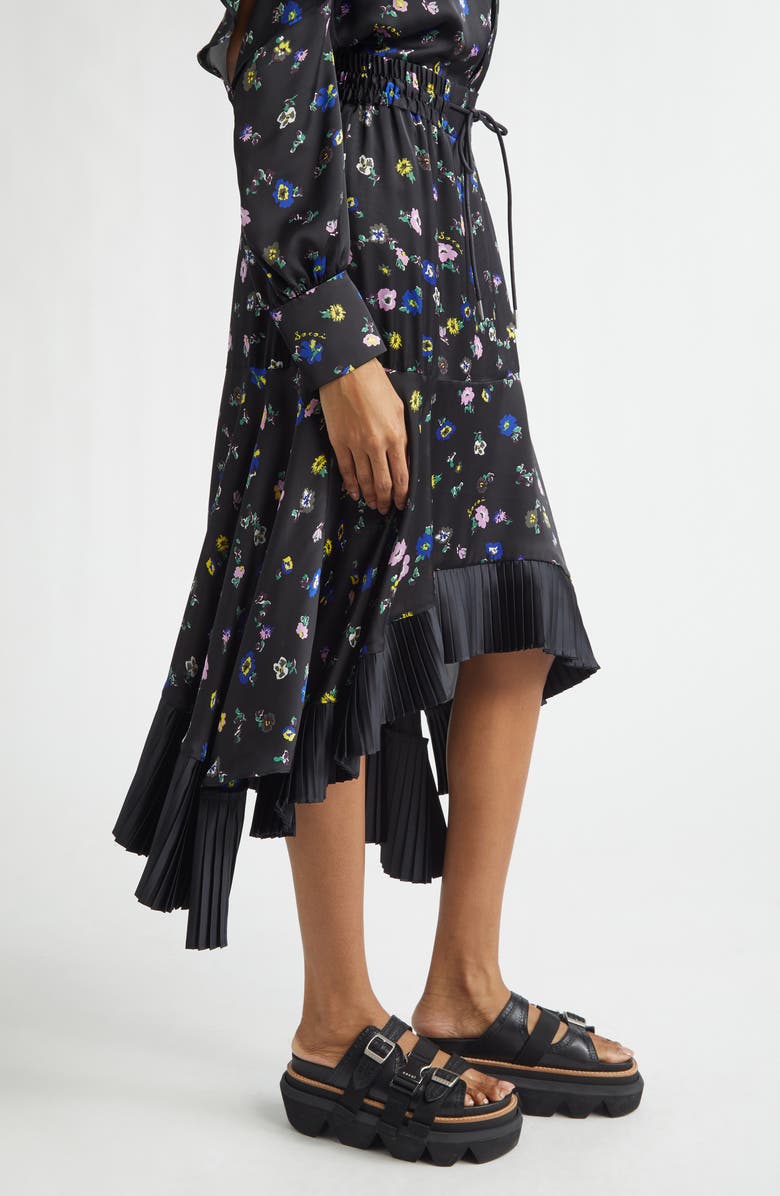 Sacai Floral Print Skirt, Alternate, color, Black