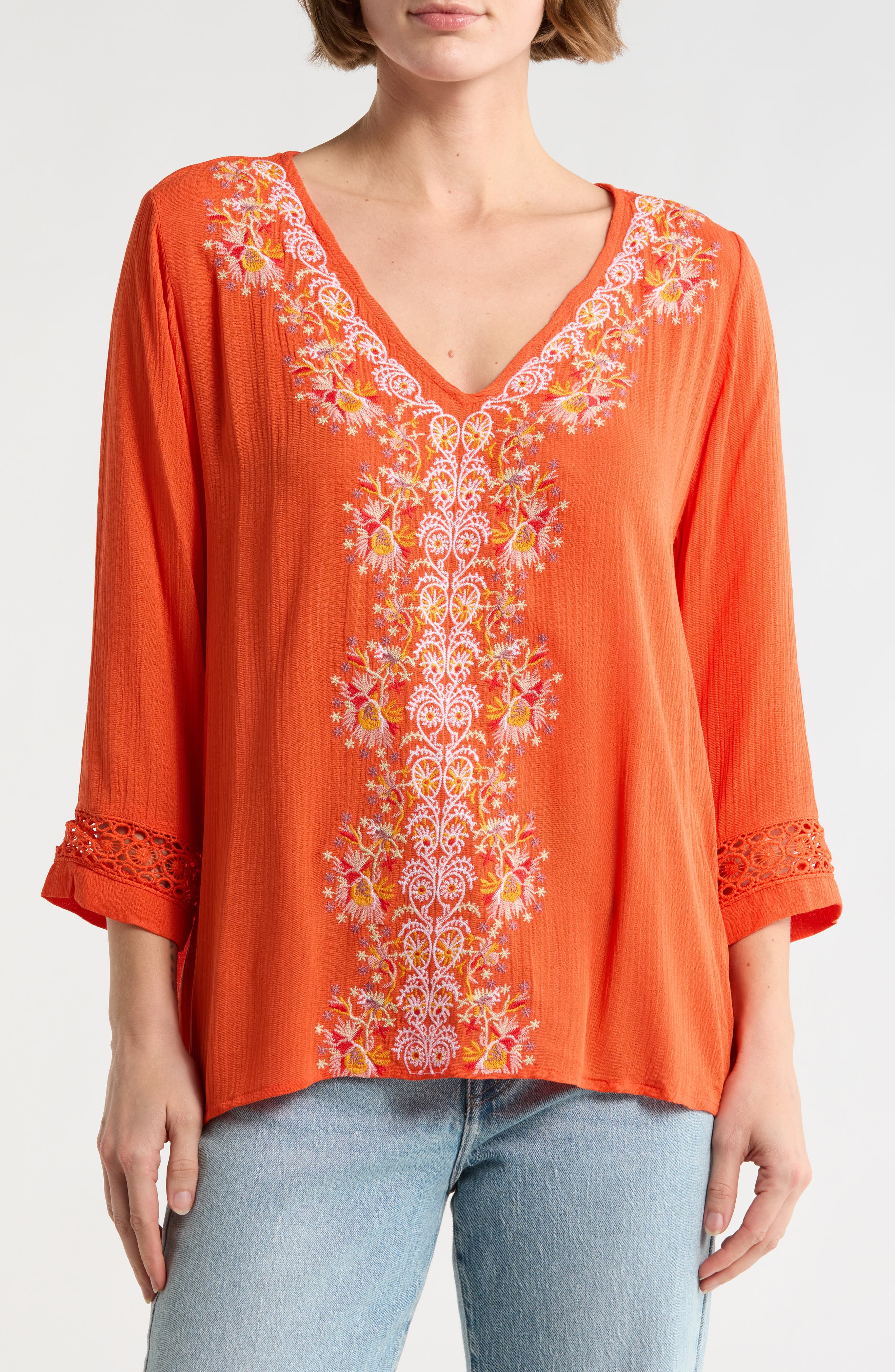Embroidered V-Neck Top - image 3