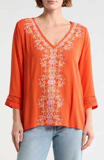Embroidered V-Neck Top