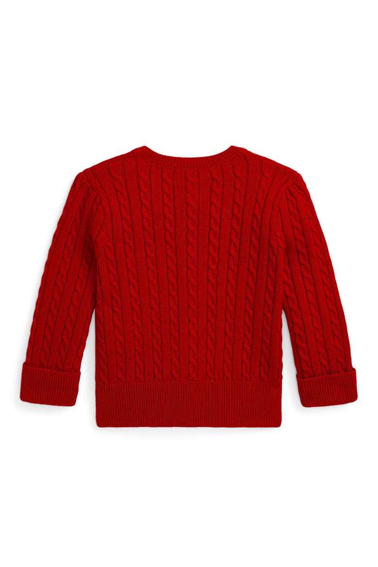 Mini Cotton Cable Knit Cardigan, Alternate, color, RL 2000 RED W/ NAVY PP