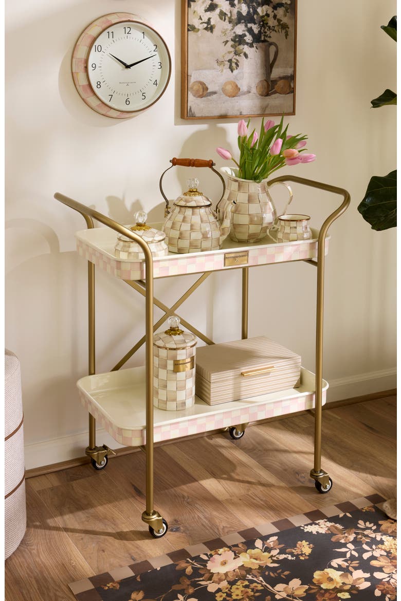 Rosy Check 2-Tier Kitchen Cart, Alternate, color, ROSY