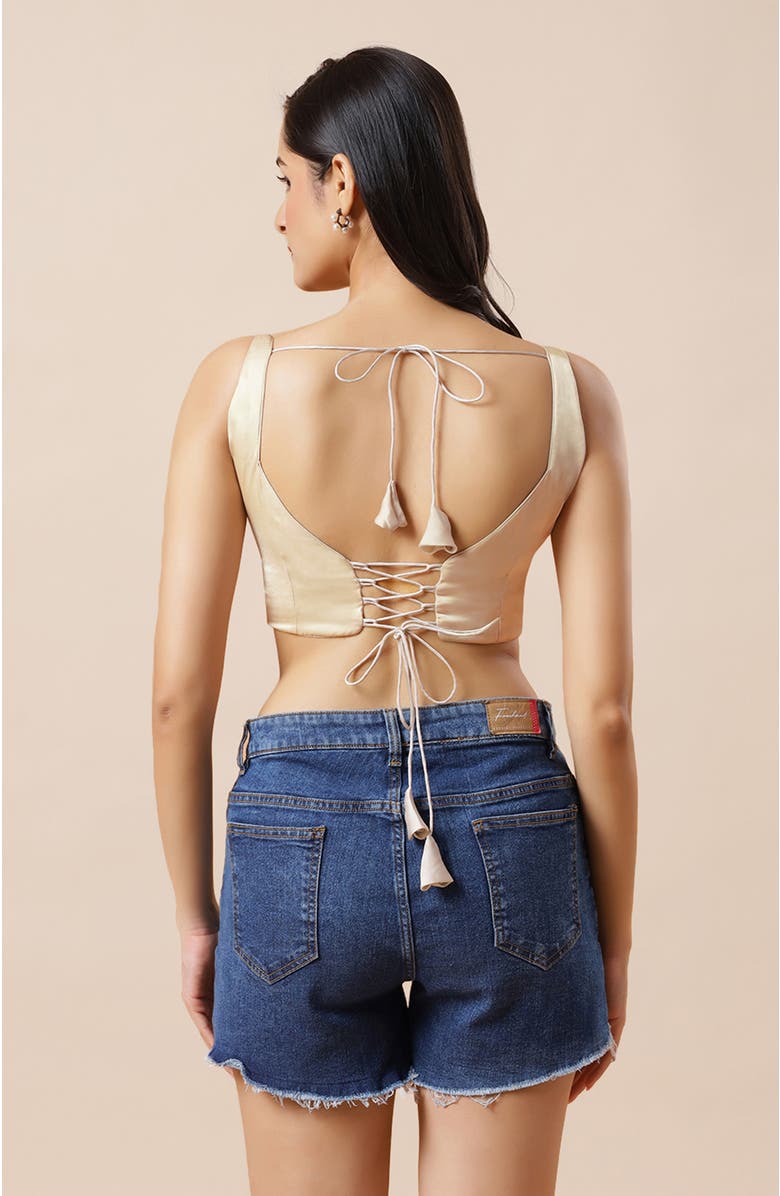 One Minute Saree<sup>®</sup> Tia Tan Satin Blouse with Criss-Cross Adjustable Back Tie Blouse for Women, Alternate, color,