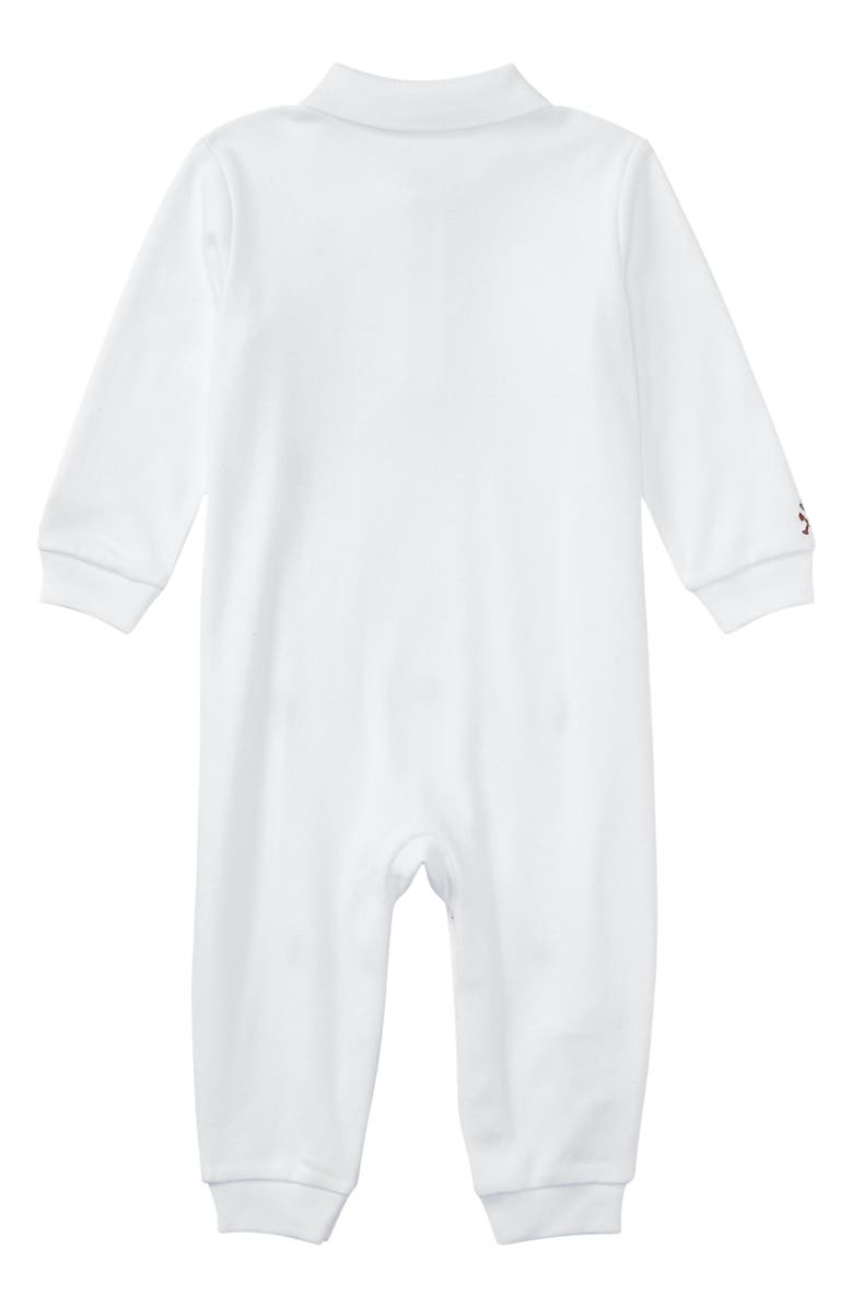 Ralph Lauren Embroidered Cotton Interlock Romper, Alternate, color, White