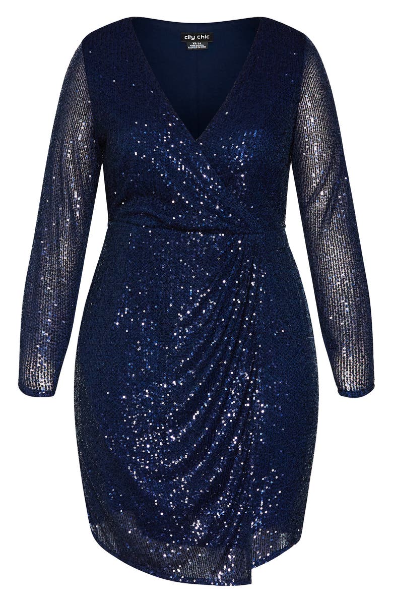 City Chic Razzle Long Sleeve Dress, Alternate, color, 