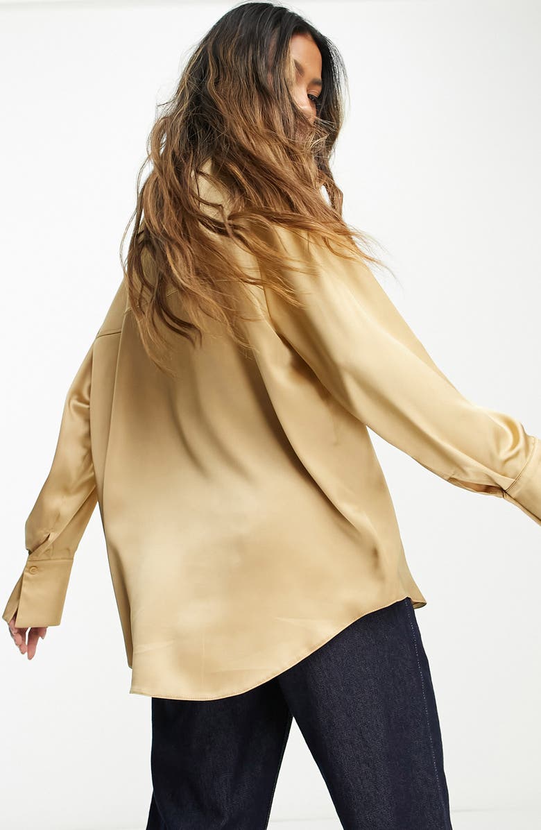 ASOS DESIGN Oversize Satin Button-Up Shirt, Alternate, color, 