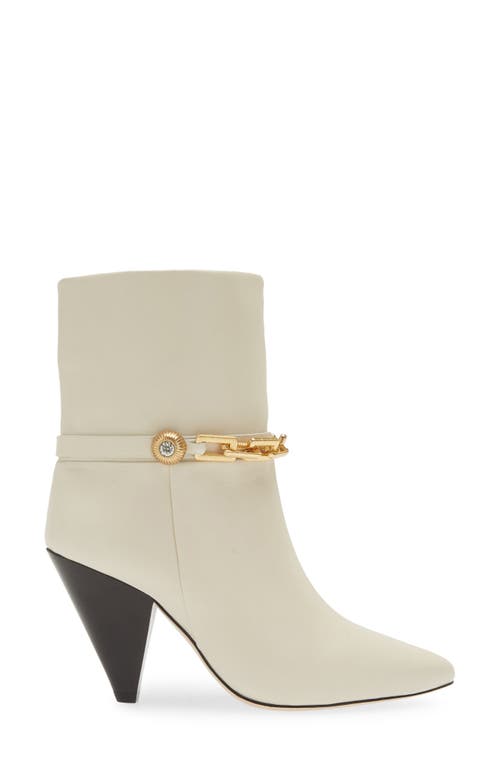 Kaanas Spencer Golden Chain Pointed Toe Leather Bootie In White