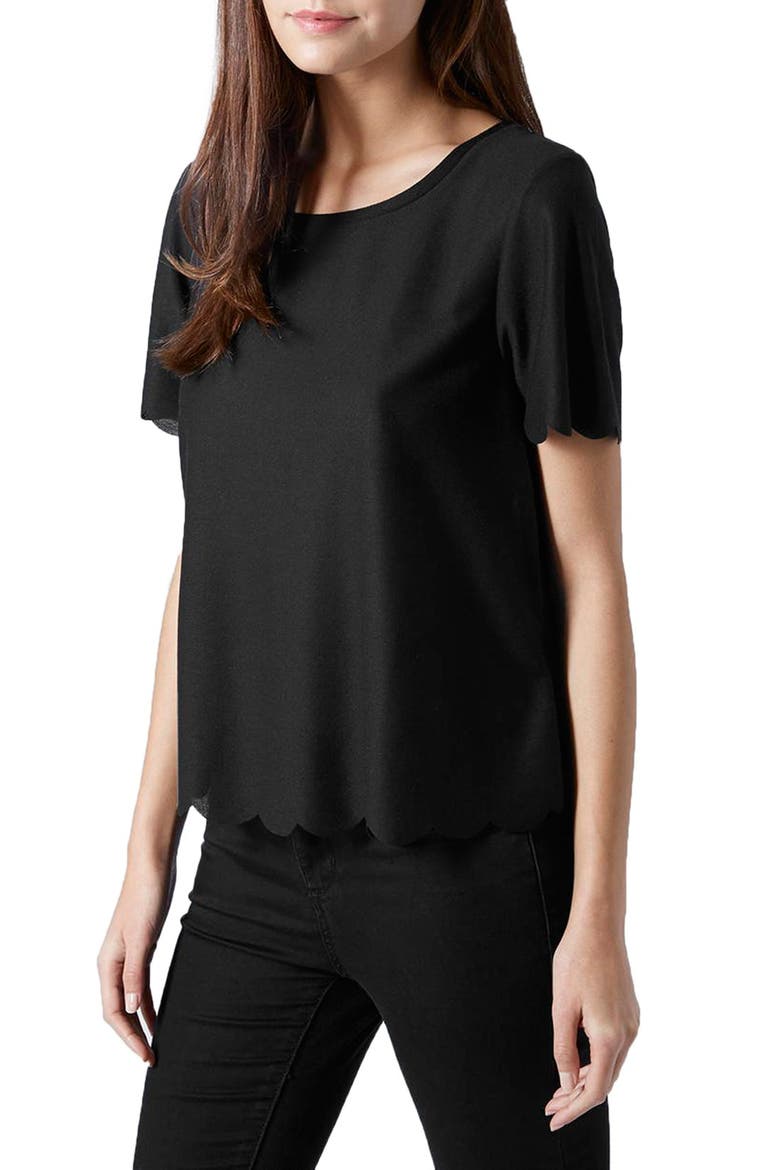 Scallop Hem Tee, Main, color, BLACK