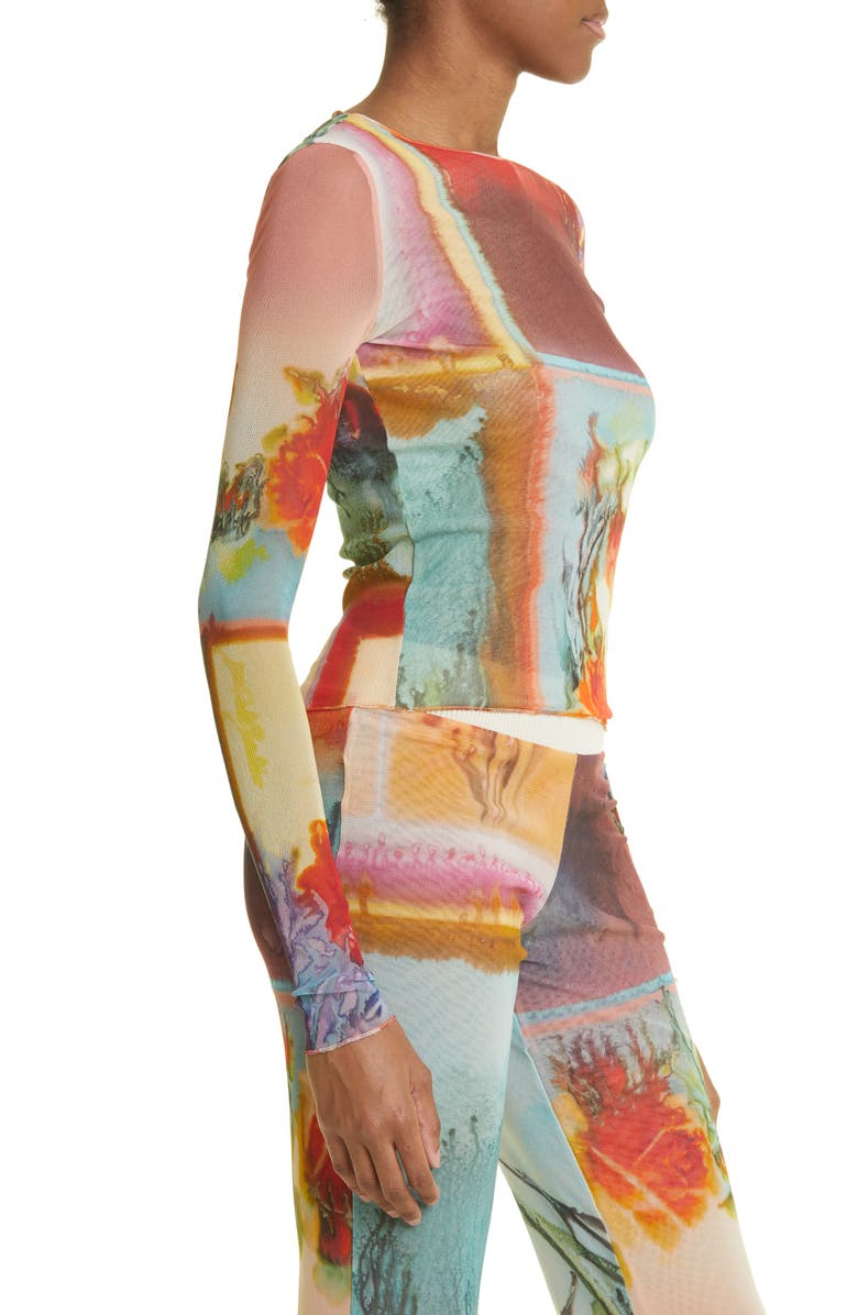 Jean Paul Gaultier Scarf Print Long Sleeve Tulle Top, Alternate, color, 
