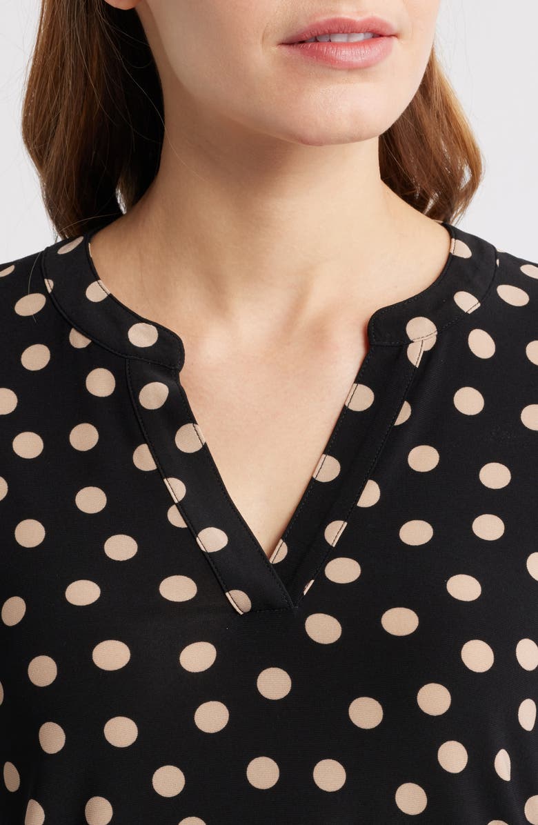 AK ANNE KLEIN Polka Dot Split Neck Top, Alternate, color, Anne Black/ Latte