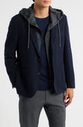 Jack Victor Wolsey Navy Rib Knit Wool Sport Coat with Removable Hooded Bib