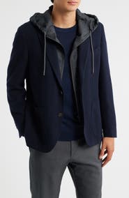 Jack Victor Wolsey Navy Rib Knit Wool Sport Coat with Removable Hooded Bib