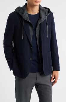 Jack Victor Wolsey Navy Rib Knit Wool Sport Coat with Removable Hooded Bib