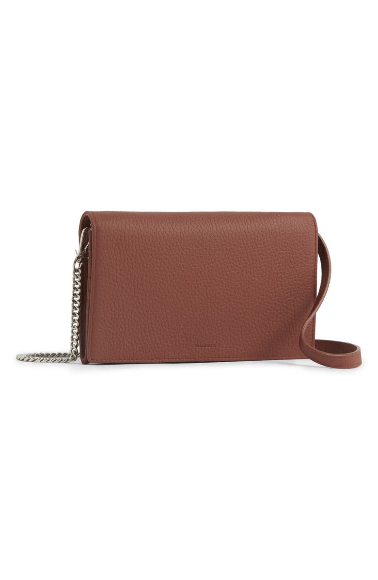 AllSaints Fetch Leather Chain Crossbody Wallet, Alternate, color,