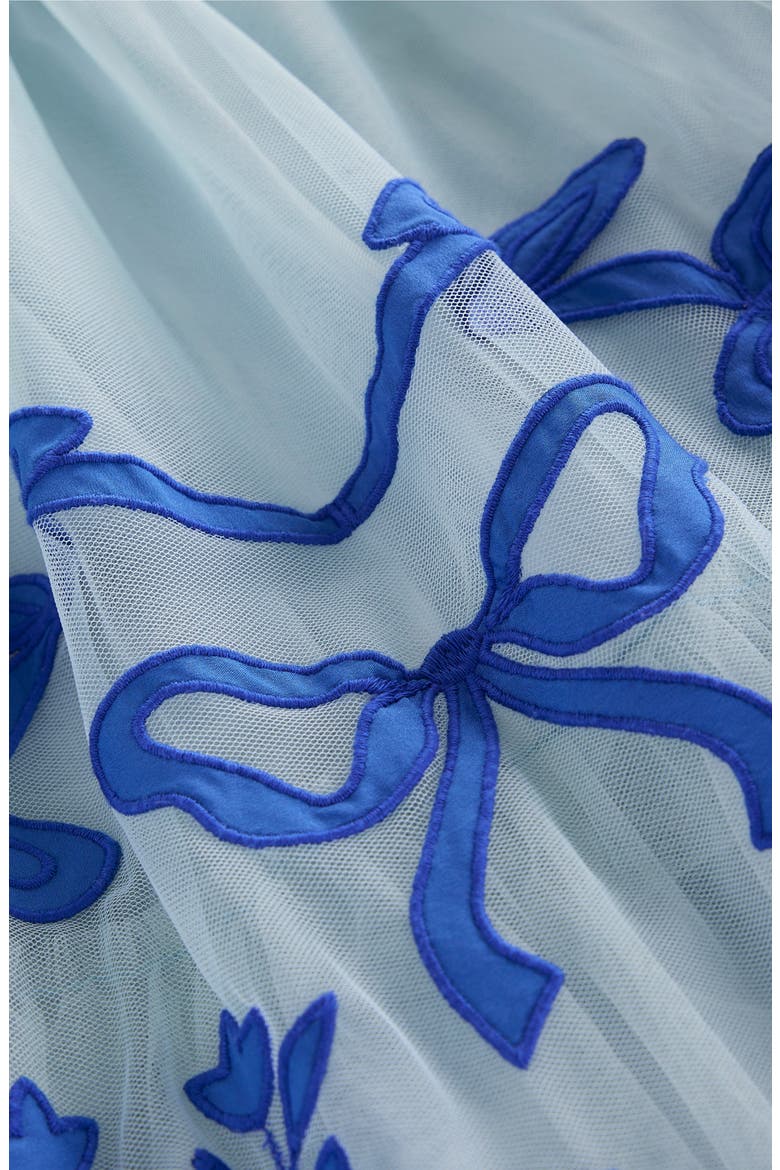 Kids' Puff Sleeve Appliqué Hem Tulle Party Dress, Alternate, color, VINTAGE BLUE BOWS