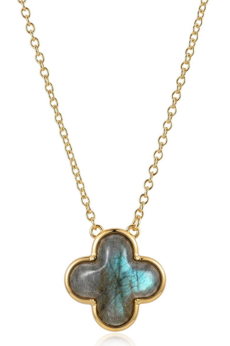 Labradorite Quatrefoil Pendant Necklace, Main, color, GREEN/ GOLD