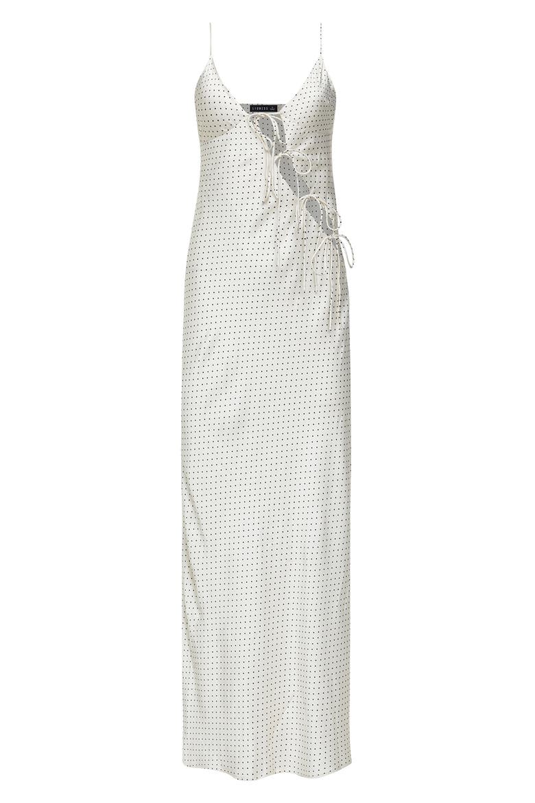 About Polka Dot Cutotut Tie Detail Satin Slipdress, Alternate, color, PORCELAIN POLKA
